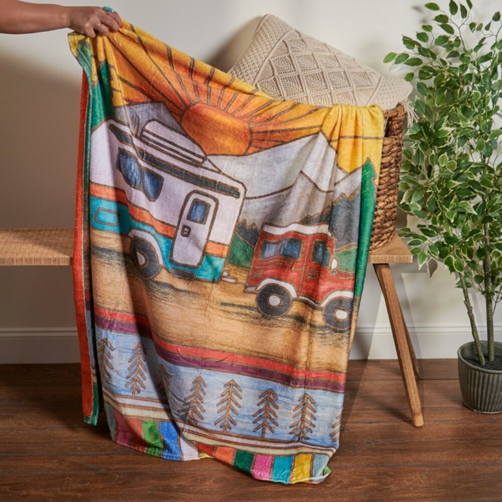 New Happy Camper Jeep Throw Blanket and Hand Towel - SALE